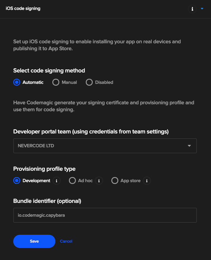 Automatic code signing setup