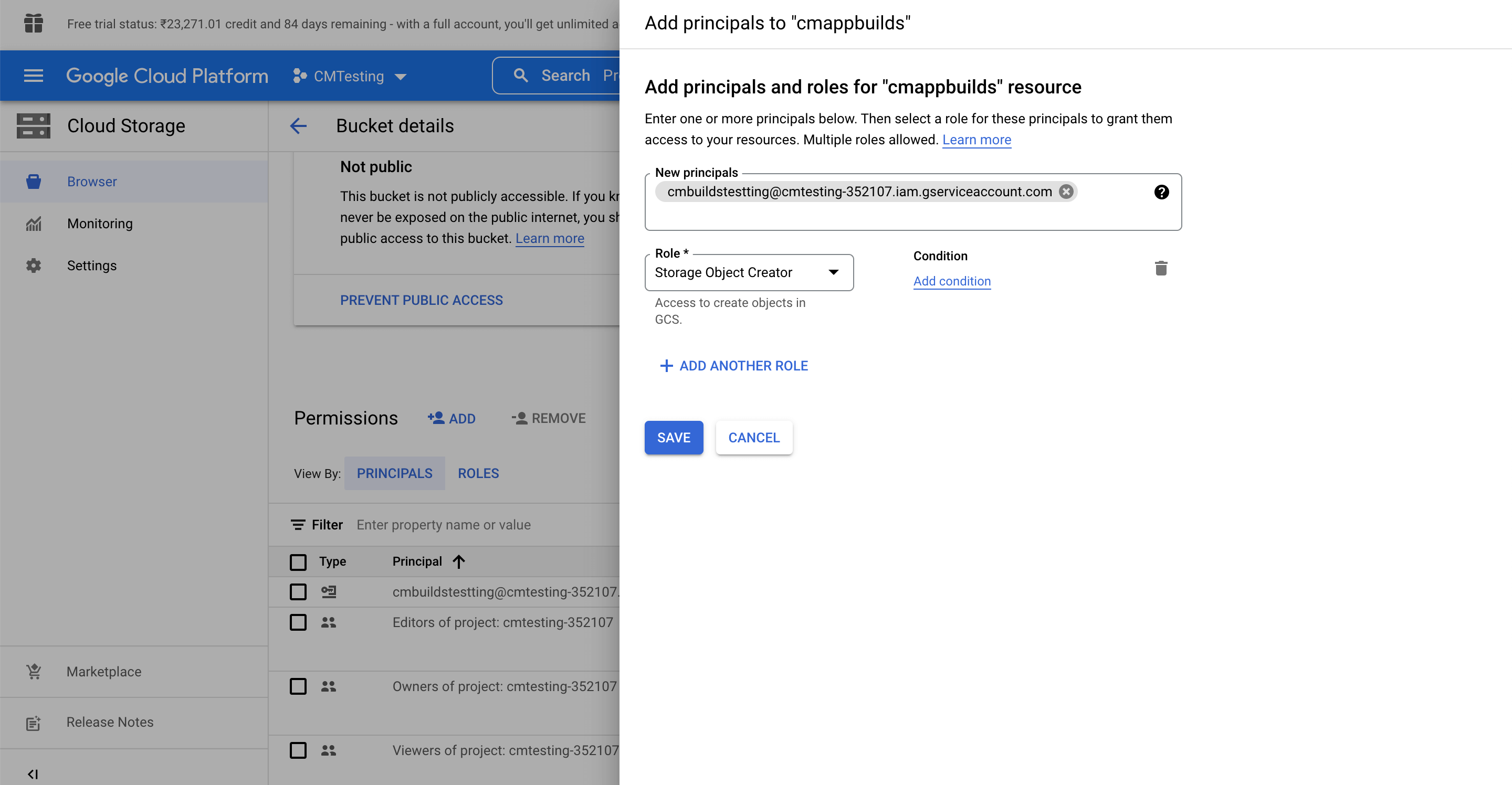 Google Cloud Storage Permission